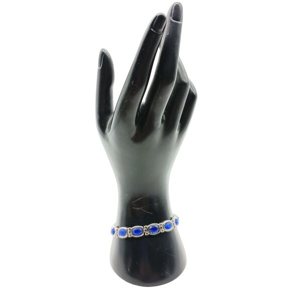 Vintage Blue Tigers Eye Link Bracelet in Silver Tone - Picture 1 of 4